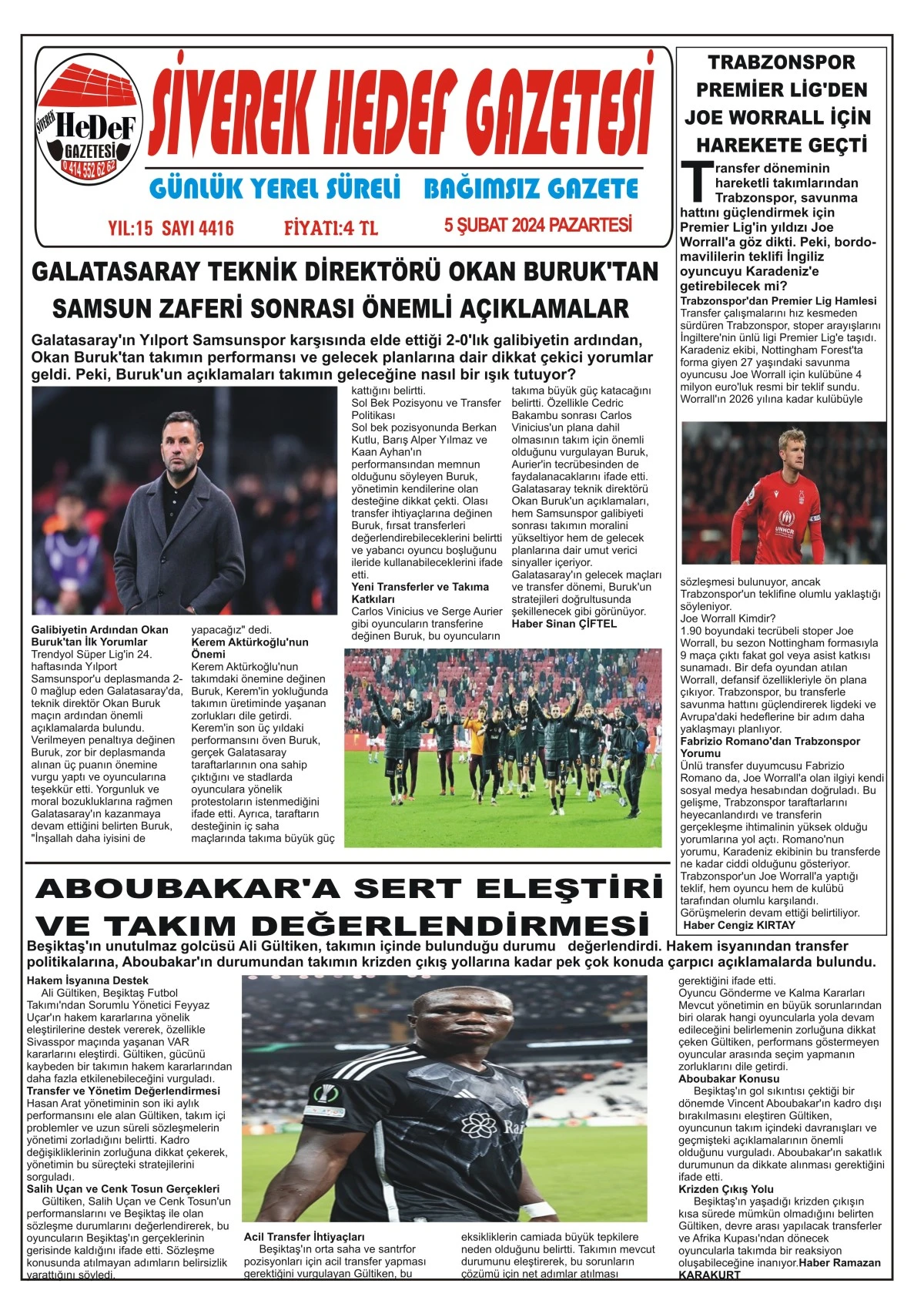 05.02.2024 TARİHLİ GAZETEMİZ