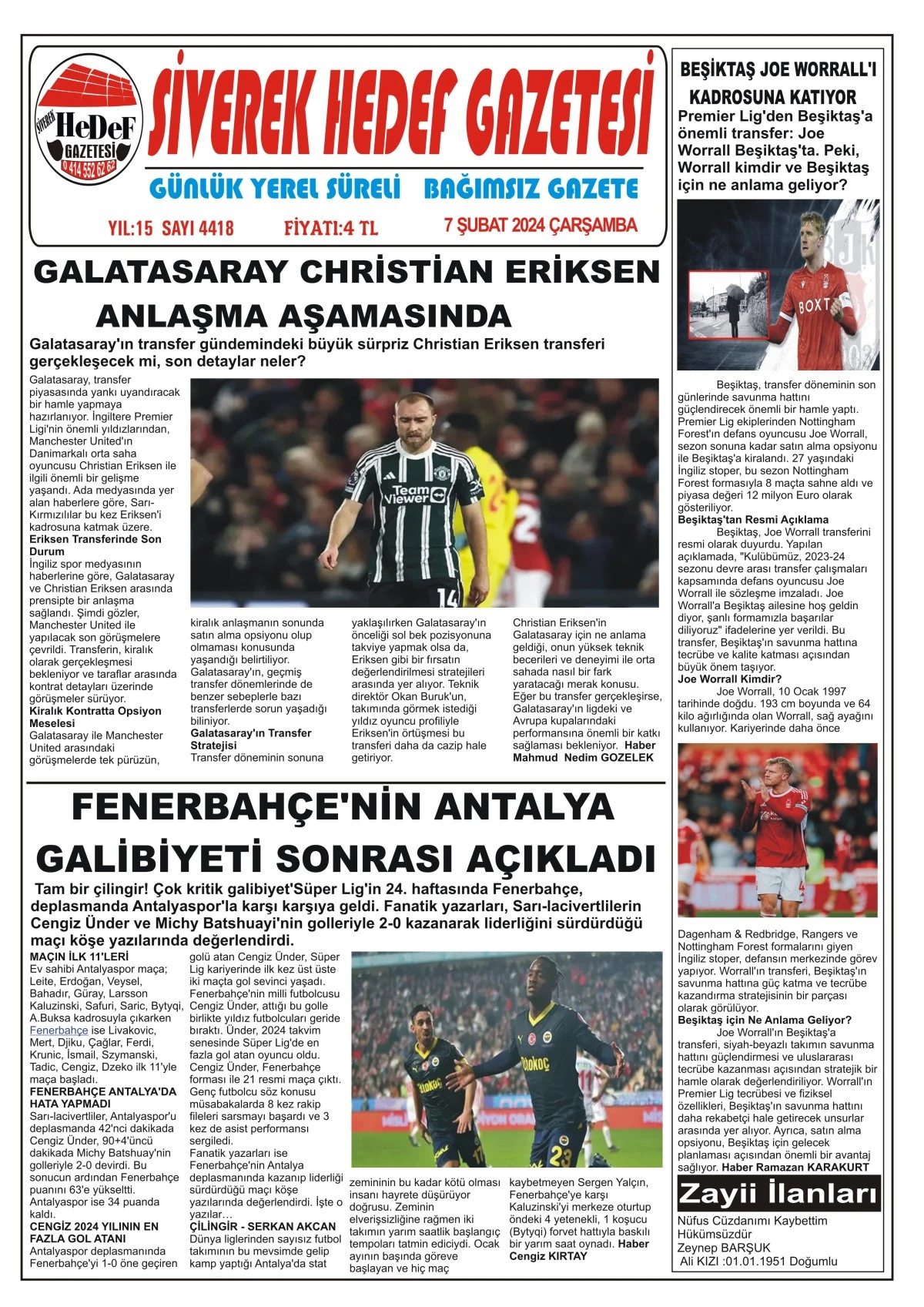 07.02.2024 TARİHLİ GAZETEMİZ