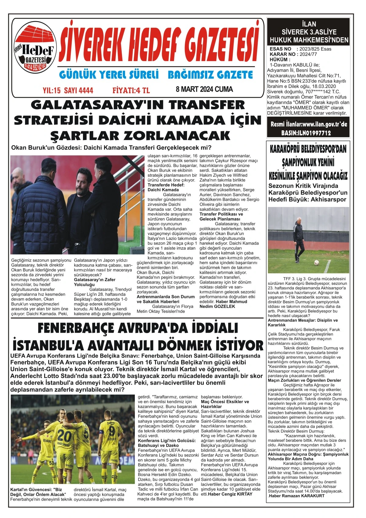 08.03.2024 Tarihli Gazetemiz