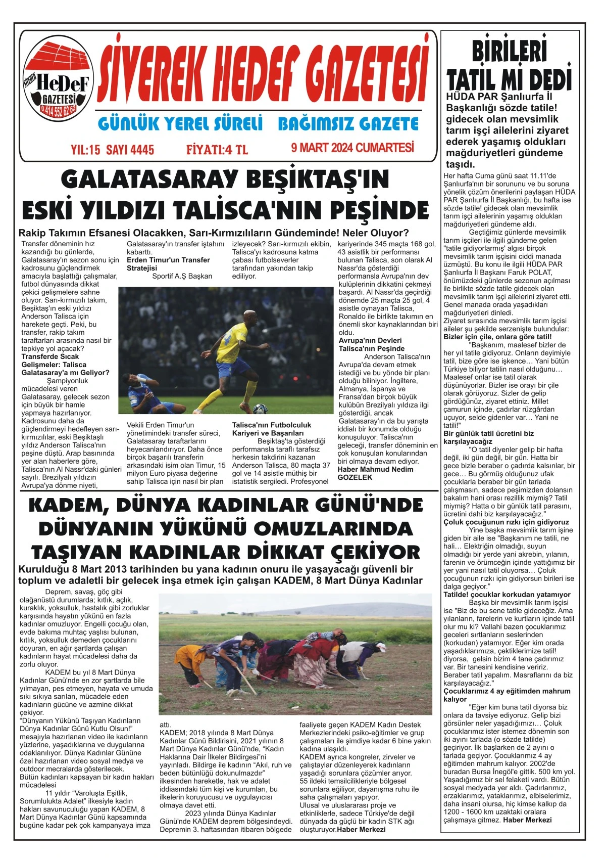 09.03.2024 Tarihli  Gazetemiz