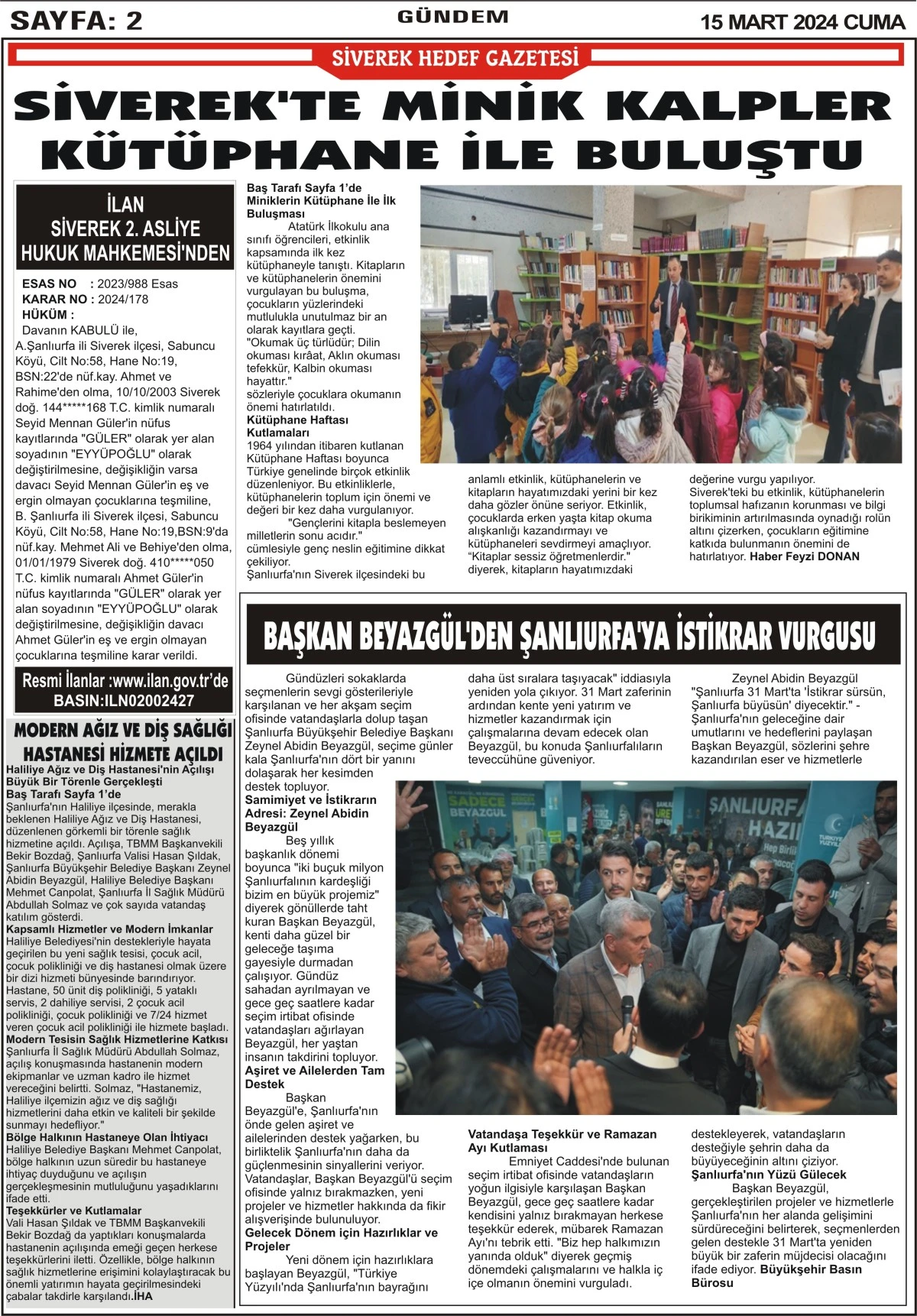 15.03.2024 Tarihli Gazetemiz