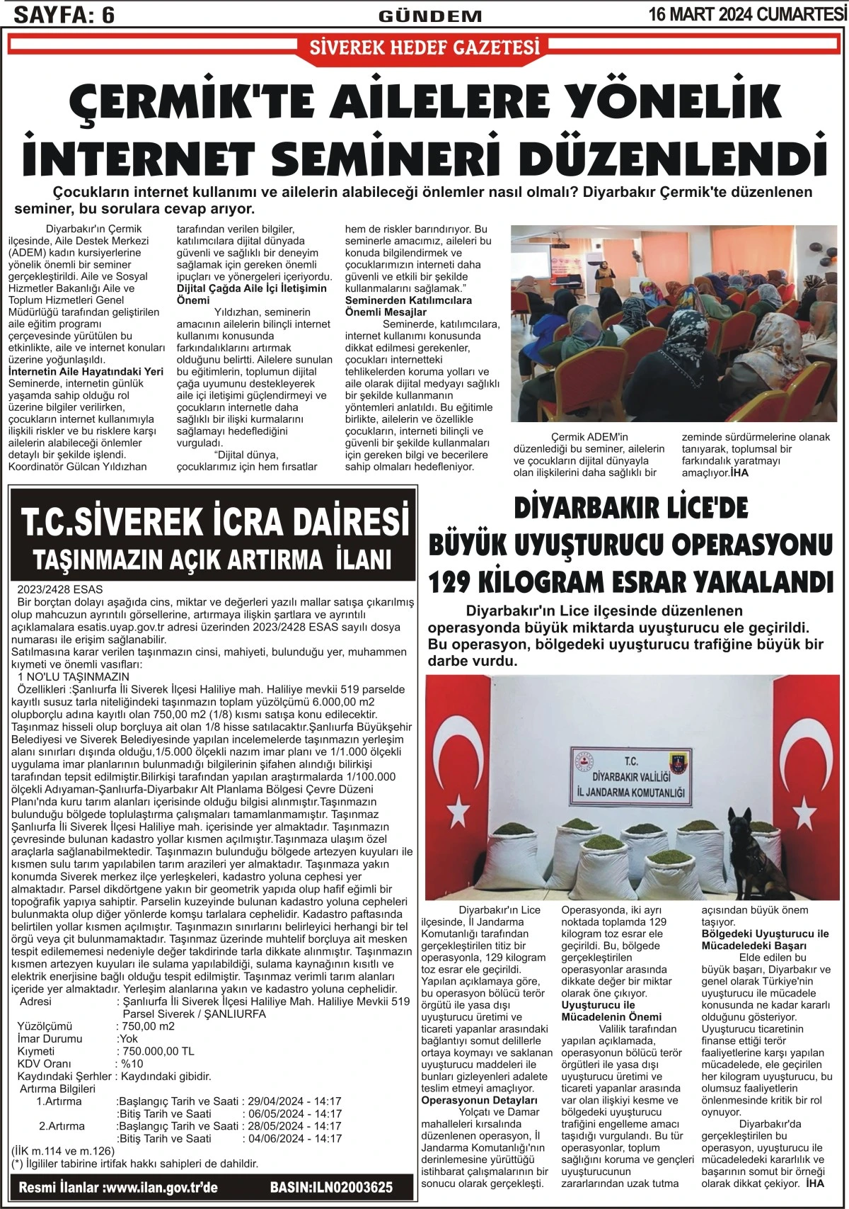 16 MART 2024  Tarihli Gazetemiz