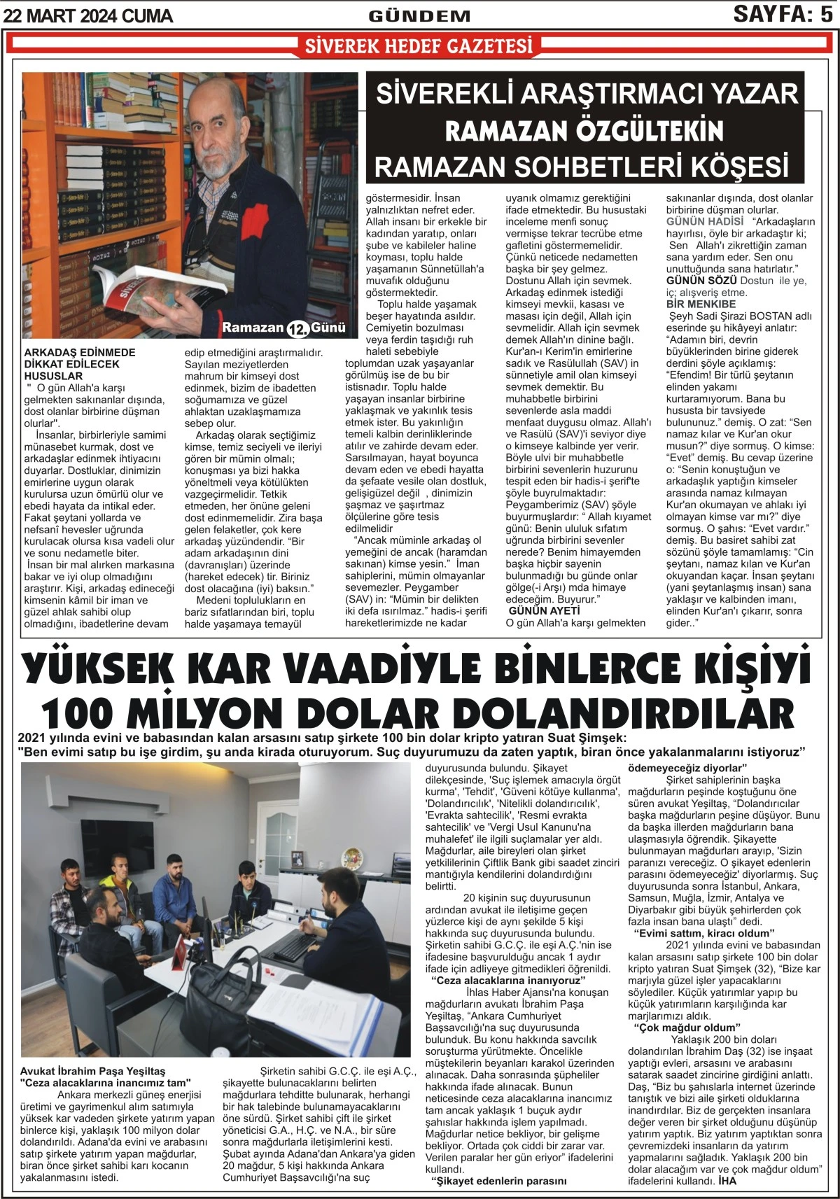 22.03.2024 Tarihli Gazetemiz