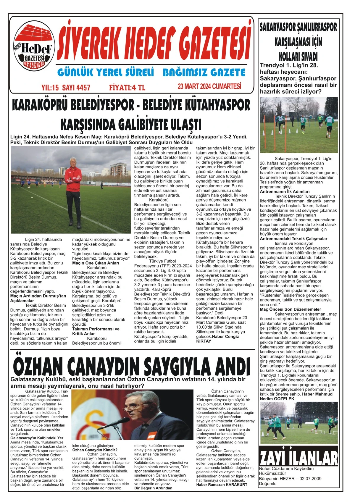 23.03.2024 Tarihli Gazetemiz