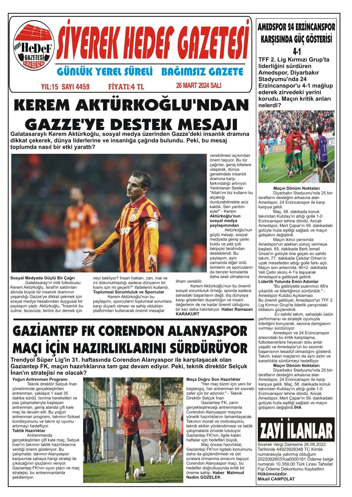 26.03.2024 Tarihli Gazetemiz