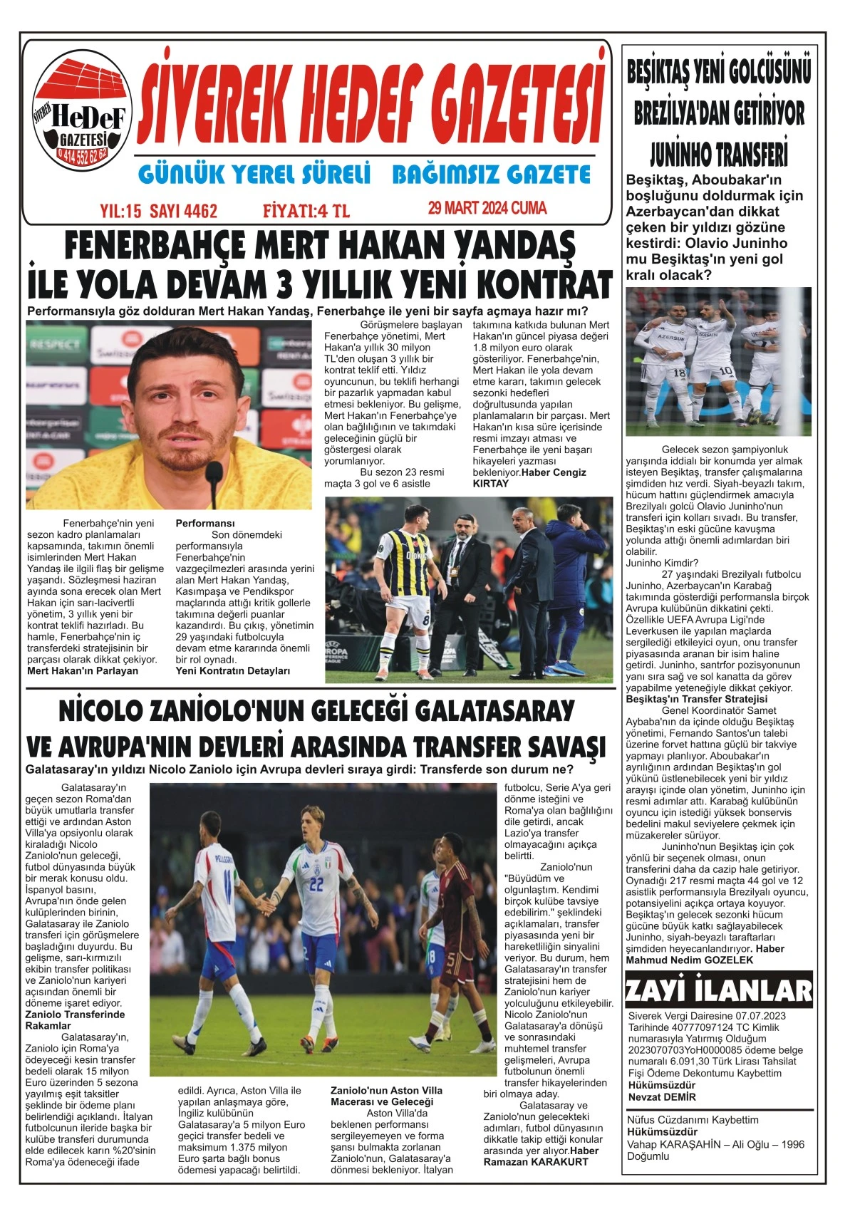 29.03.2024 Tarihli Gazetemiz