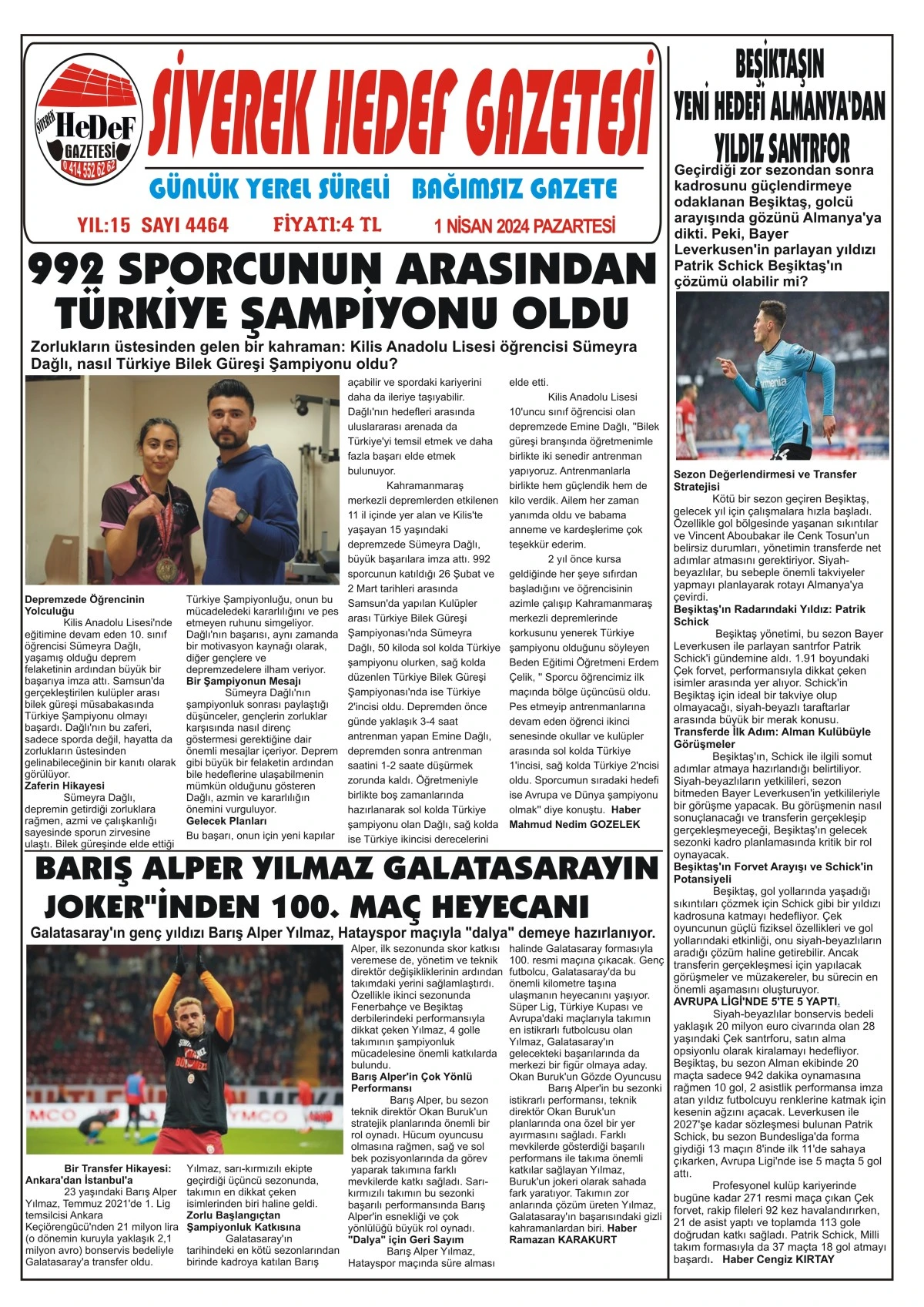 01.04.2024 Tarihli Gazetemiz