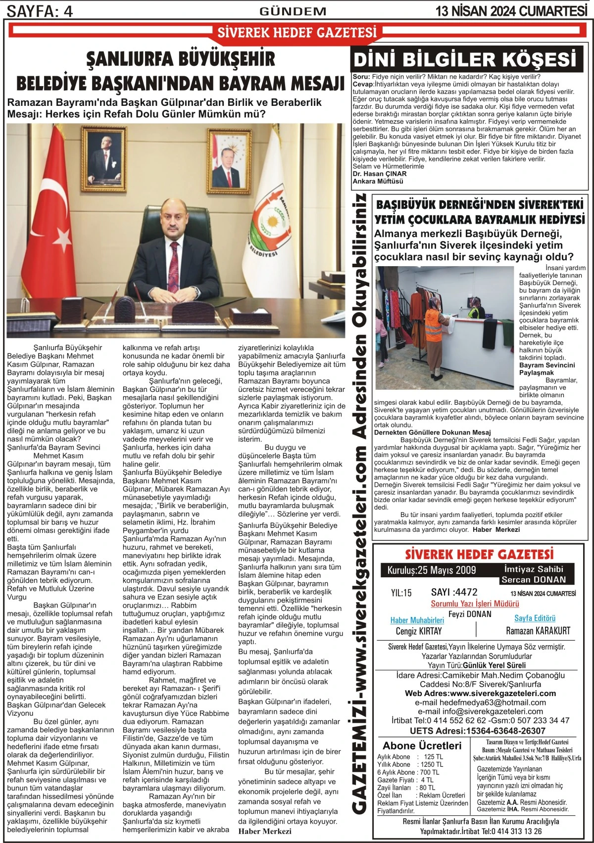 13.04.2024 Tarihli Gazetemiz