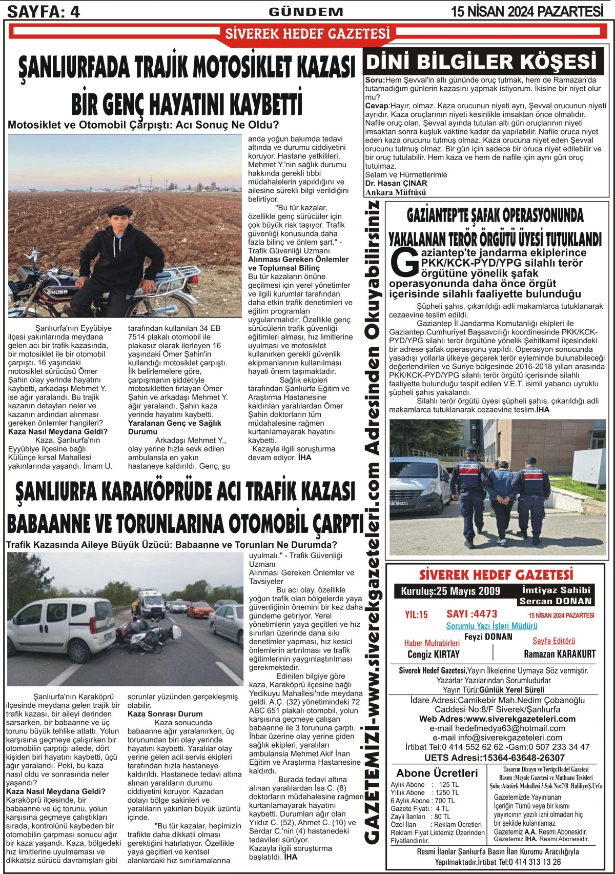 15.04.2024 Tarihli Gazetemiz