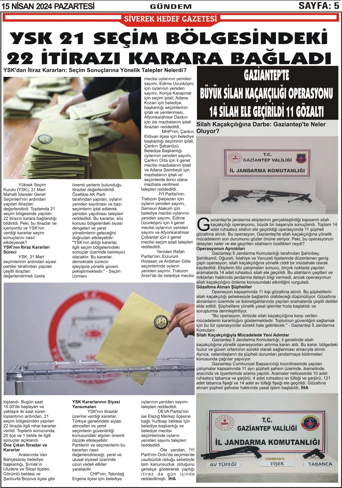 15.04.2024 Tarihli Gazetemiz