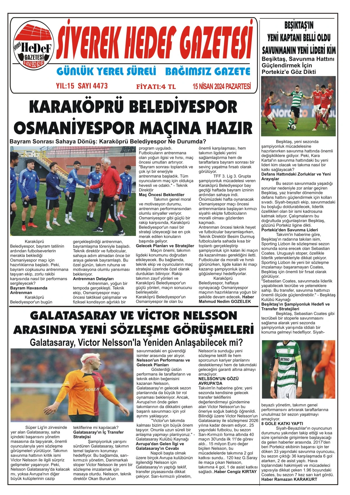 15.04.2024 Tarihli Gazetemiz