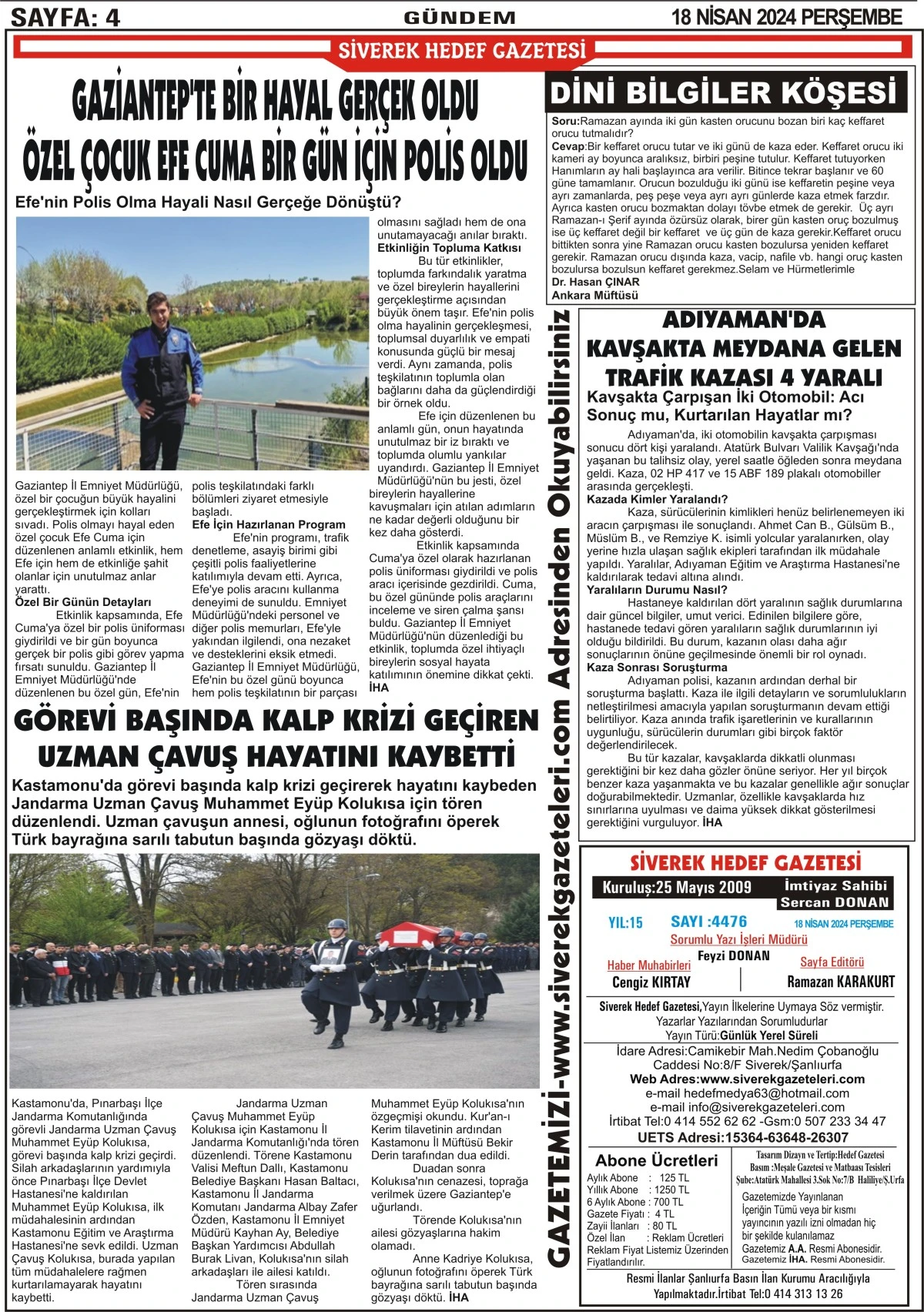 18.04.2024 Tarihli Gazetemiz