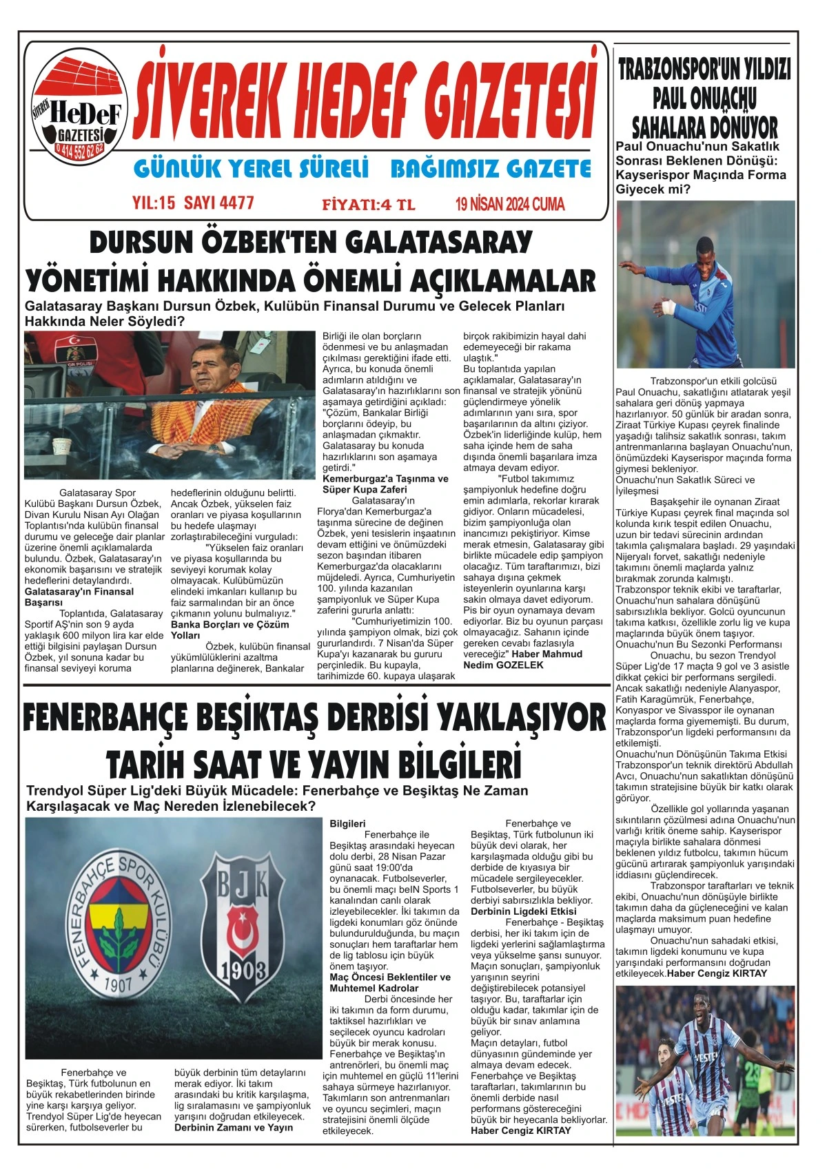 19.04.2024 Tarihi Gazetemiz