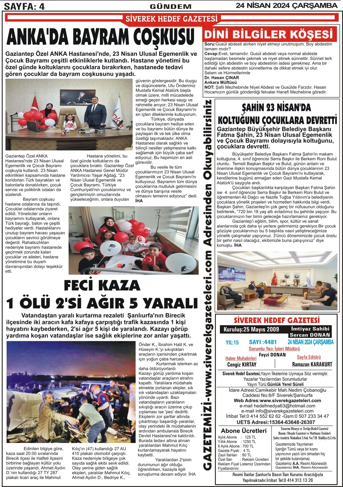 24.04.2024 Tarihli Gazetemiz