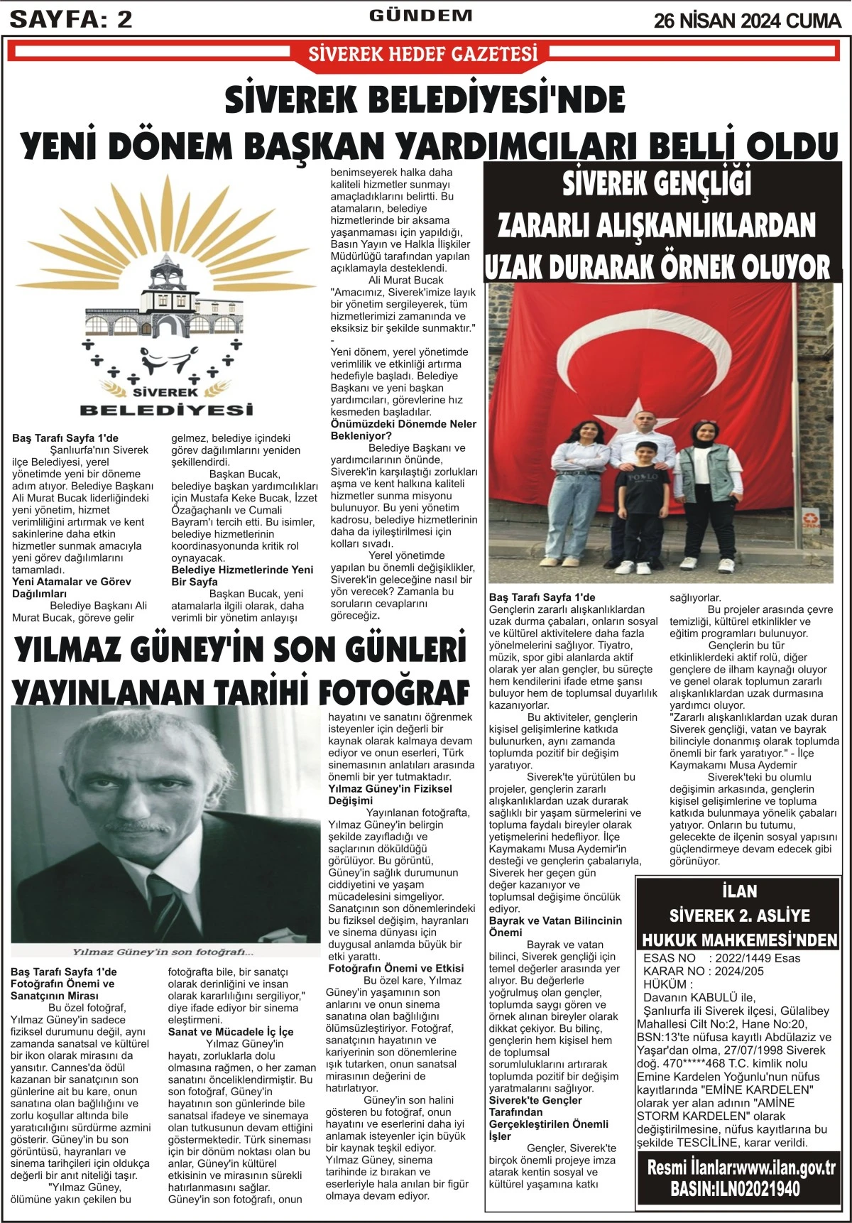 26.04.2024 Tarihli Gazetemiz