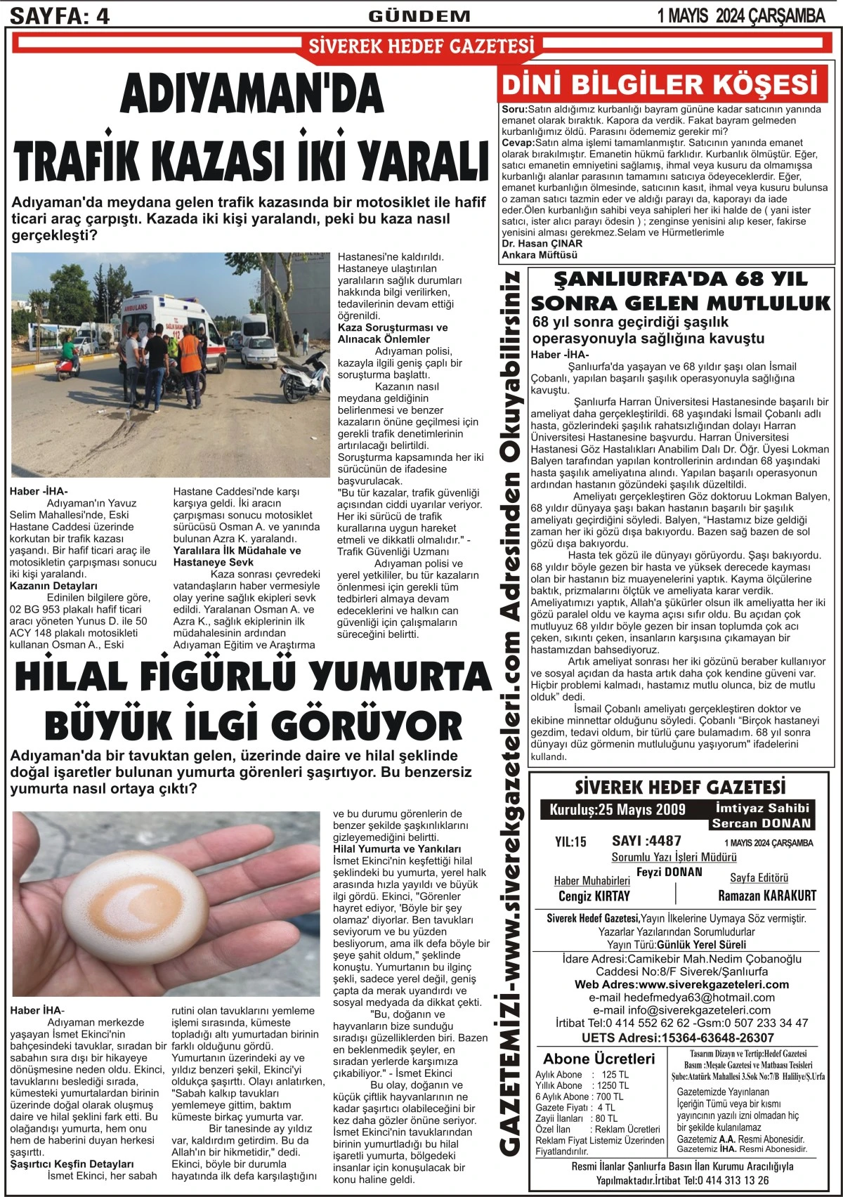 01.05.2024 Tarihli Gazetemiz