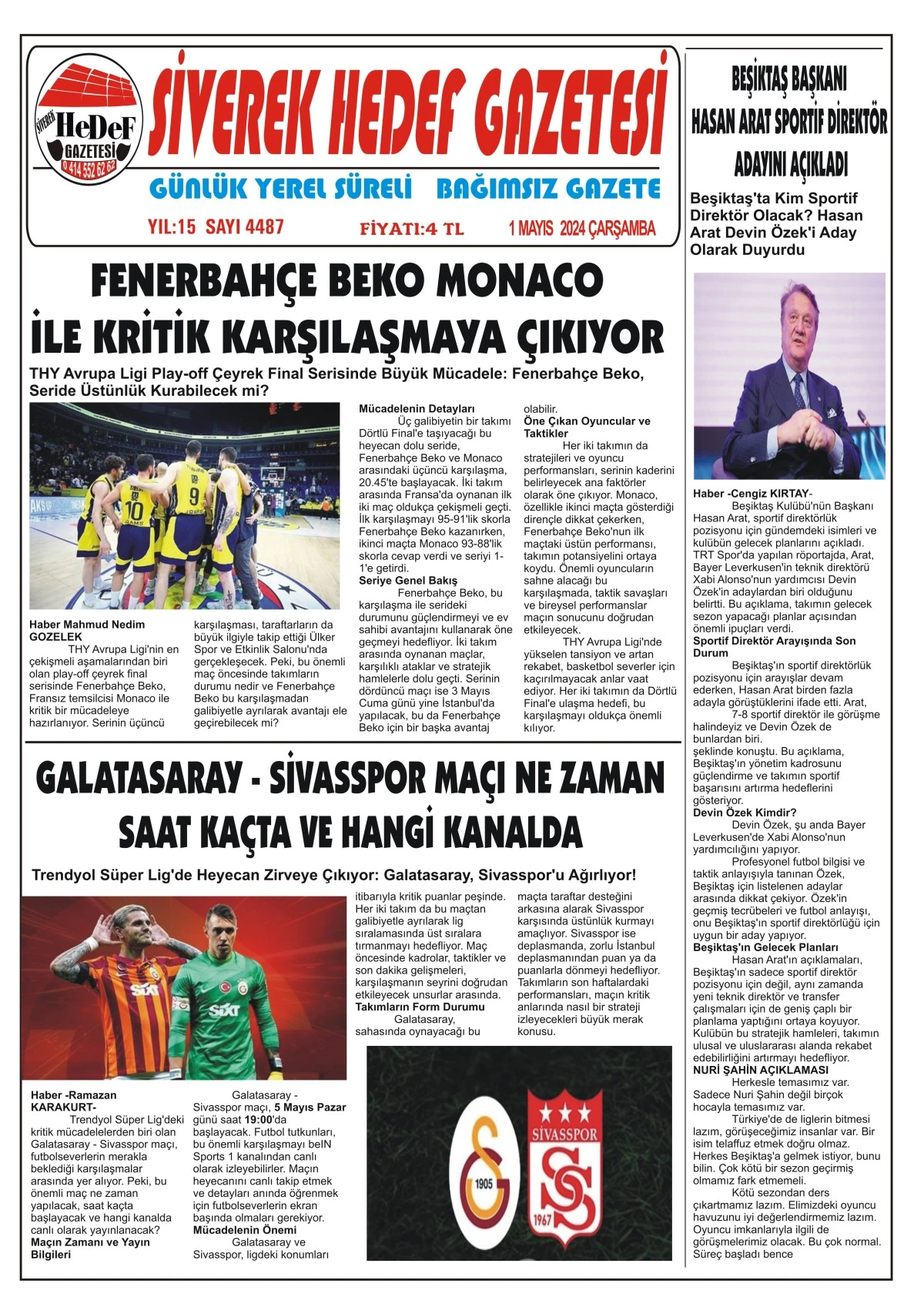 01.05.2024 Tarihli Gazetemiz