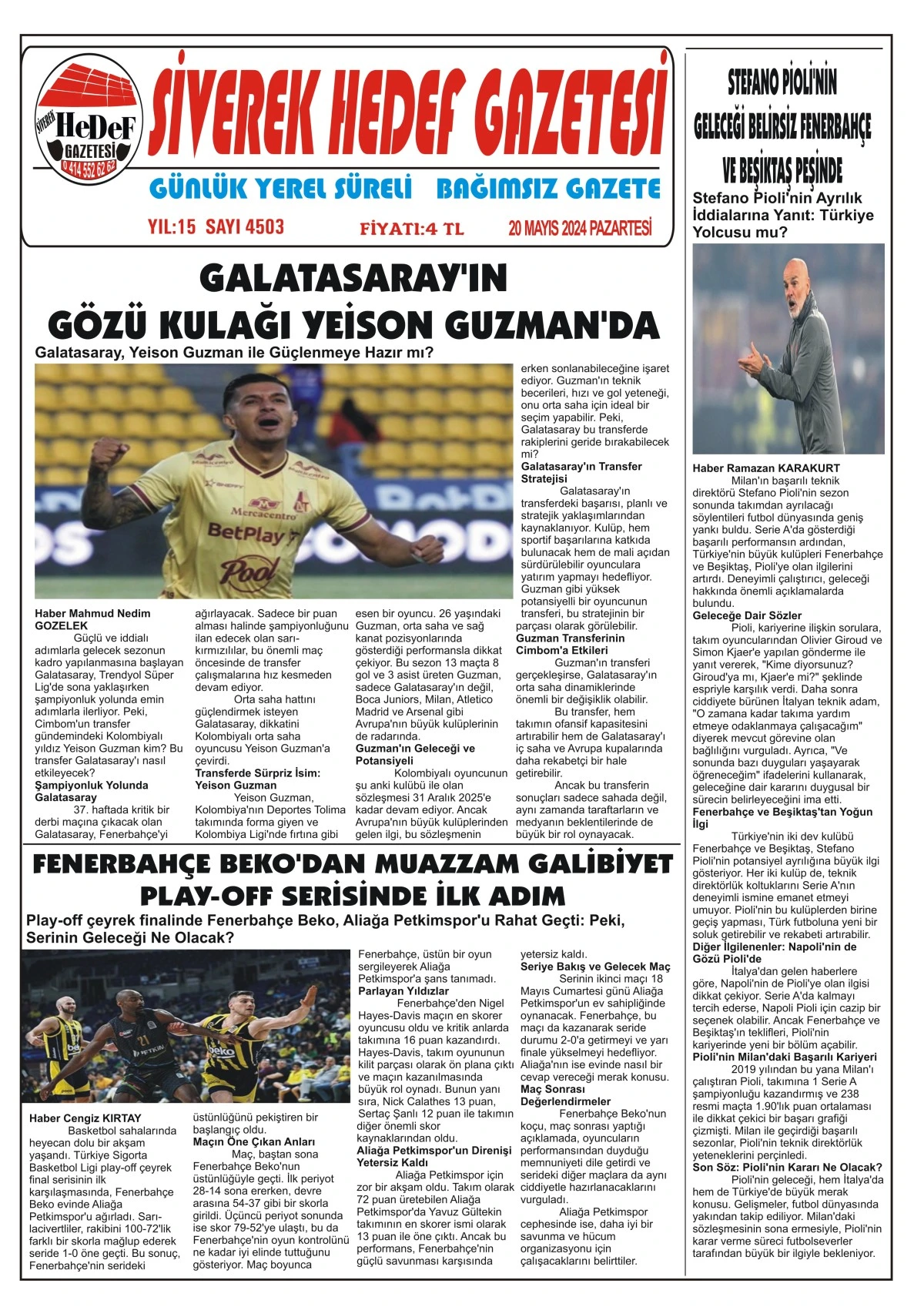 20.05.2024 Tarihli Gazetemiz