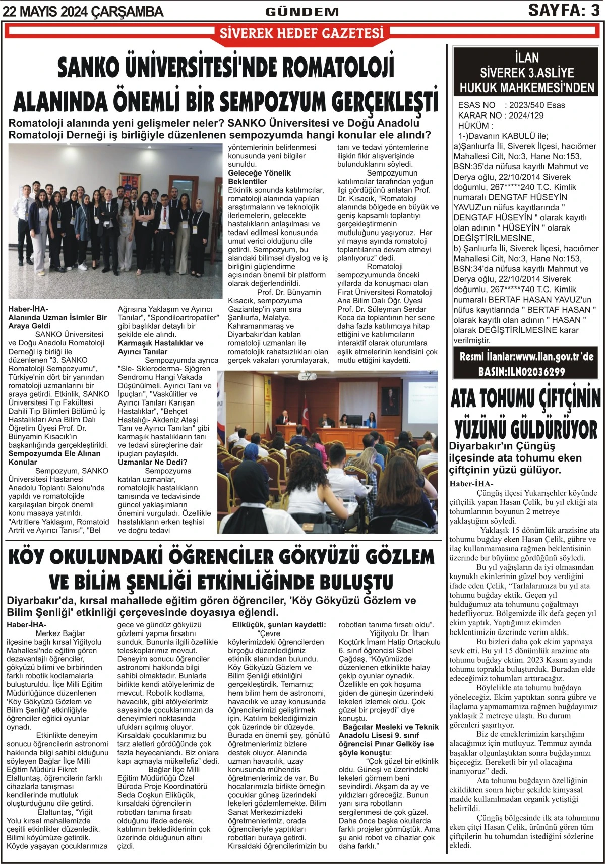 22.05.2024 Tarihli Gazetemiz