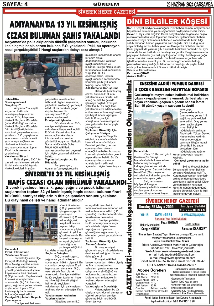 26.06.2024 Tarihli Gazetemiz