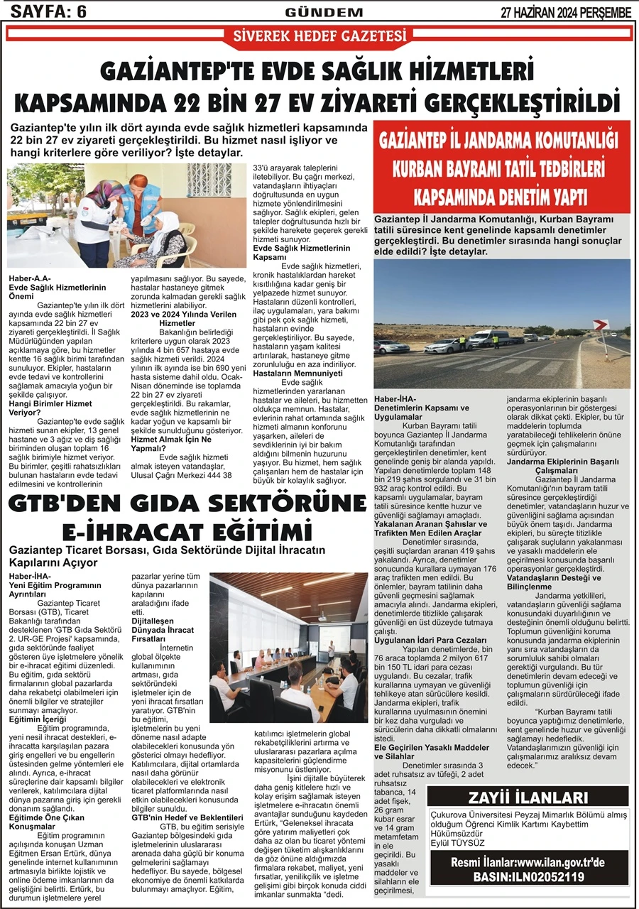 27.06.2024 Tarihli Gazetemiz