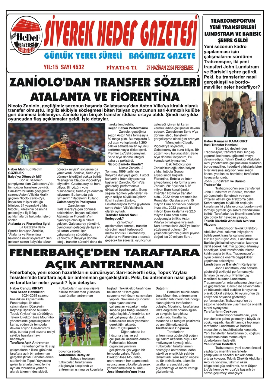 27.06.2024 Tarihli Gazetemiz