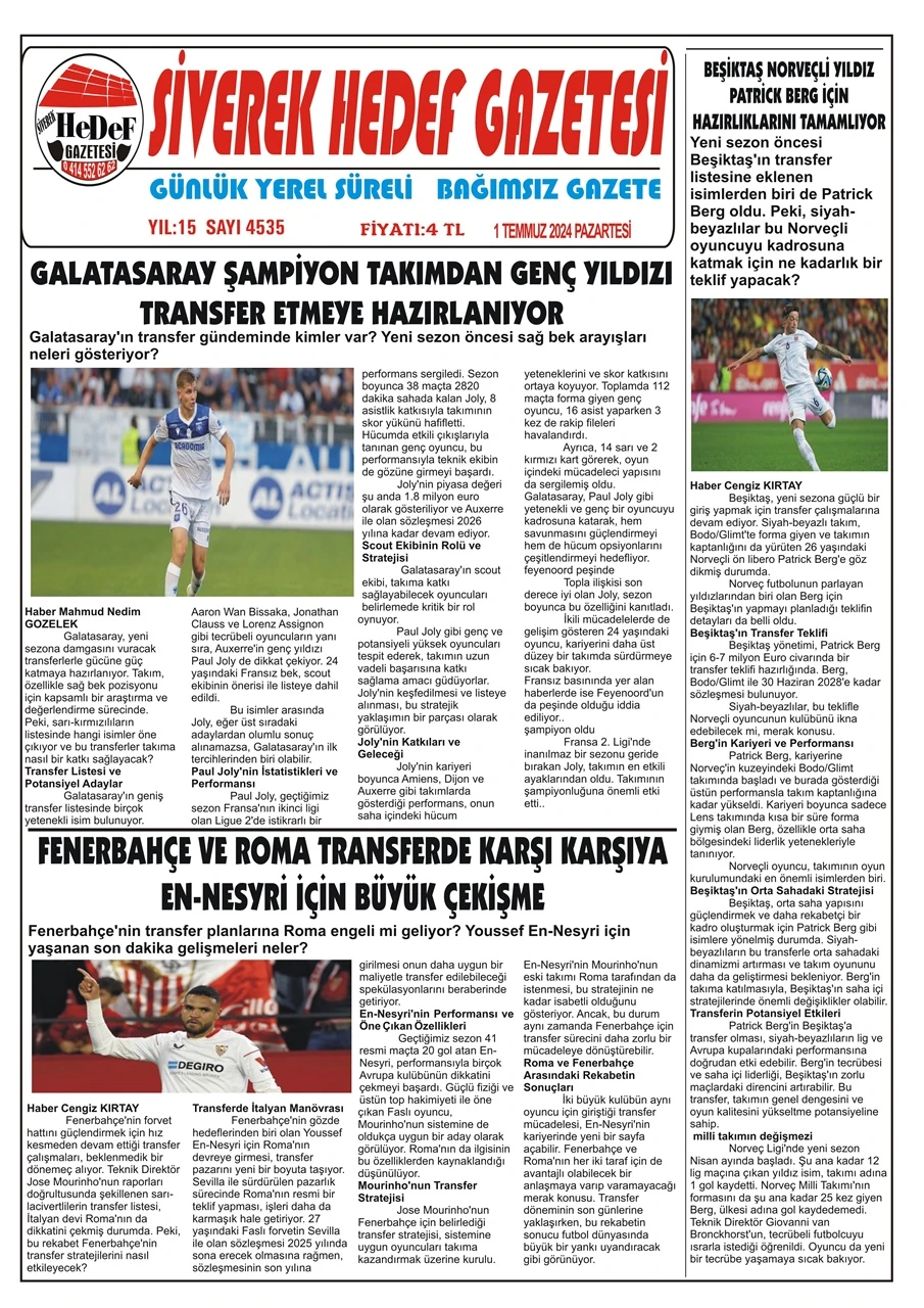 1.07.2024 Tarihli Gazetemiz