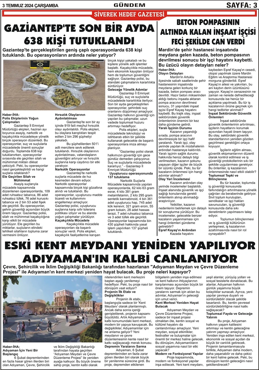 3.07.2024 Tarihli Gazetemiz 