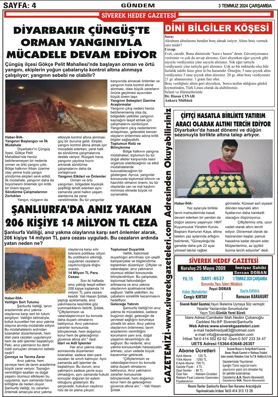 3.07.2024 Tarihli Gazetemiz 