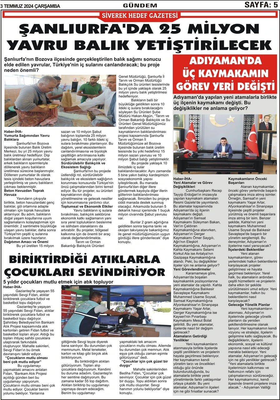 3.07.2024 Tarihli Gazetemiz 