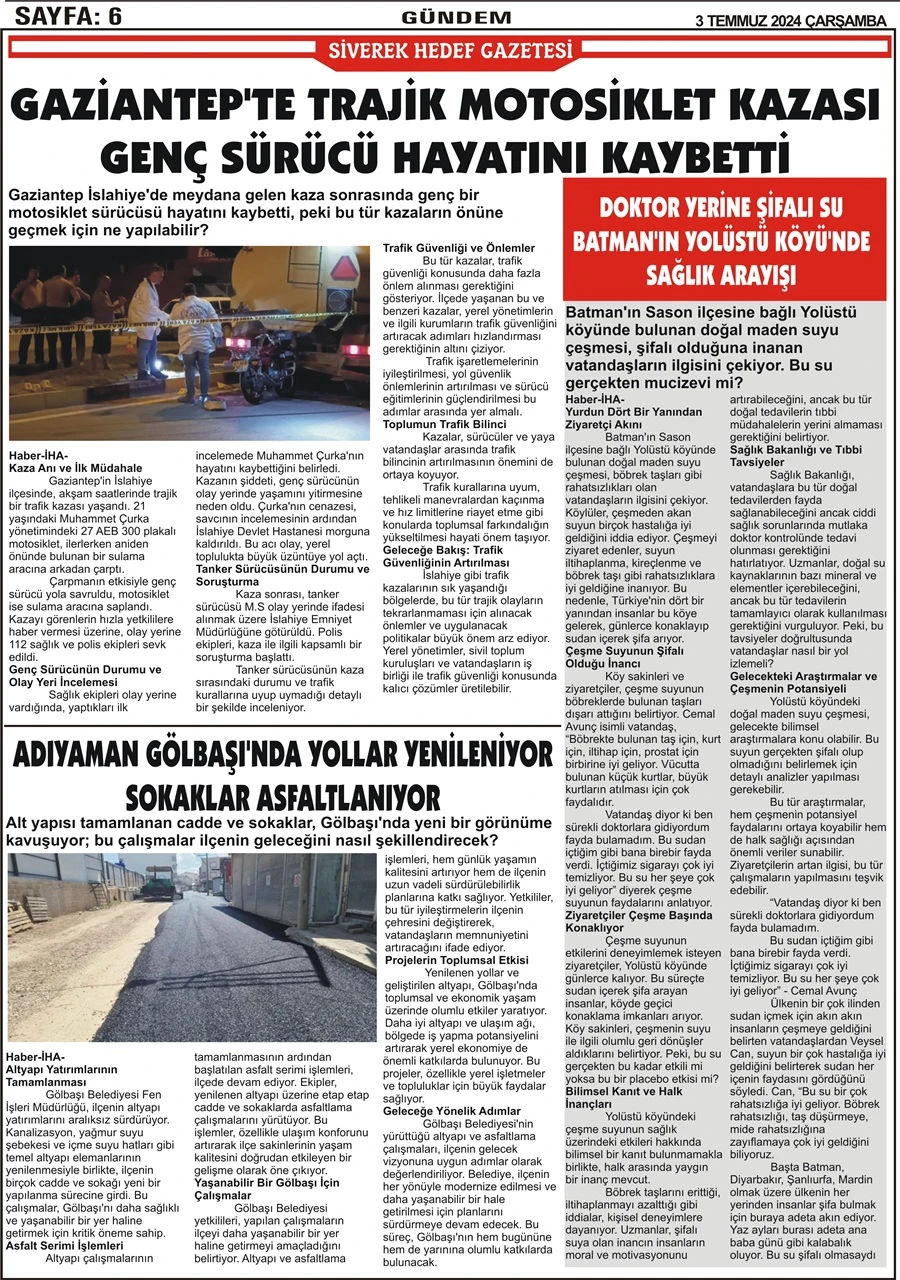 3.07.2024 Tarihli Gazetemiz 