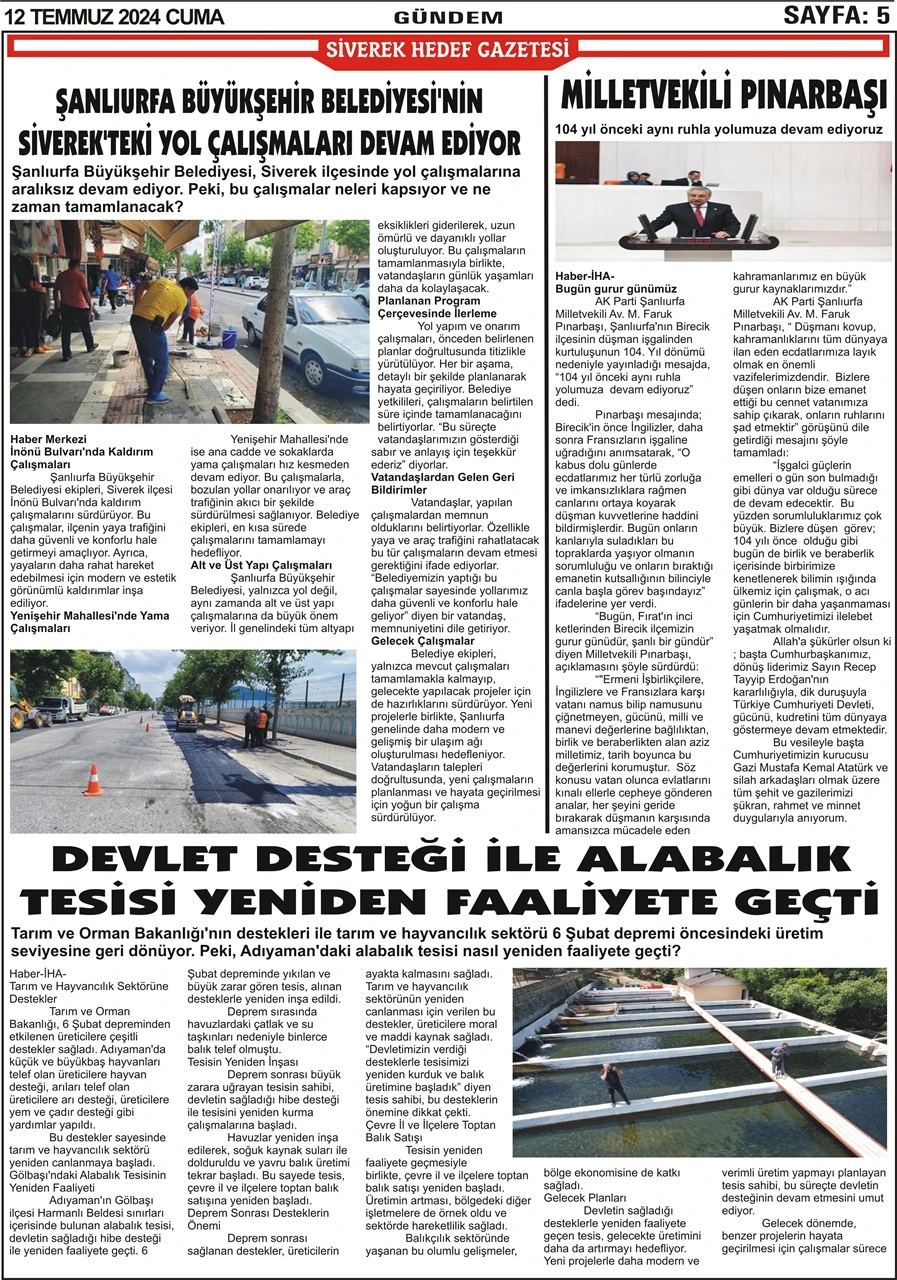 12.07.2024 Tarihli Gazetemiz