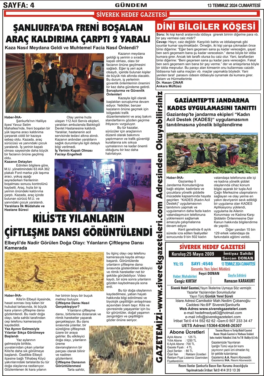 13.07.2024 Tarihli Gazetemiz