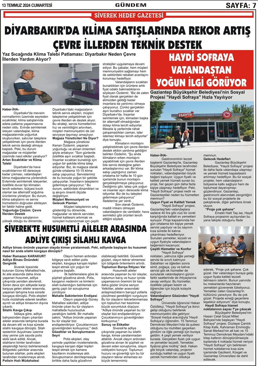 13.07.2024 Tarihli Gazetemiz