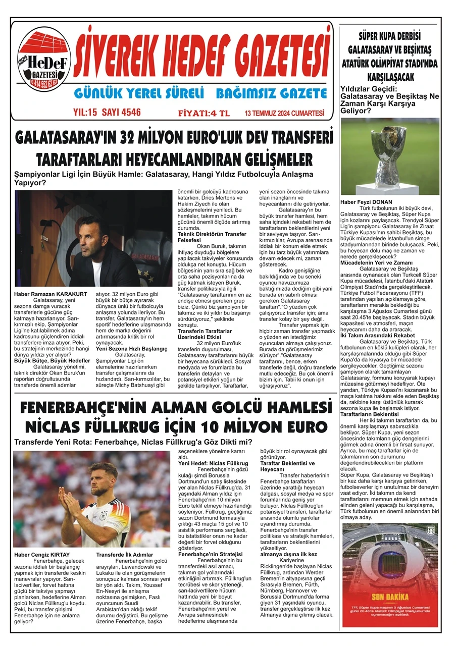 13.07.2024 Tarihli Gazetemiz