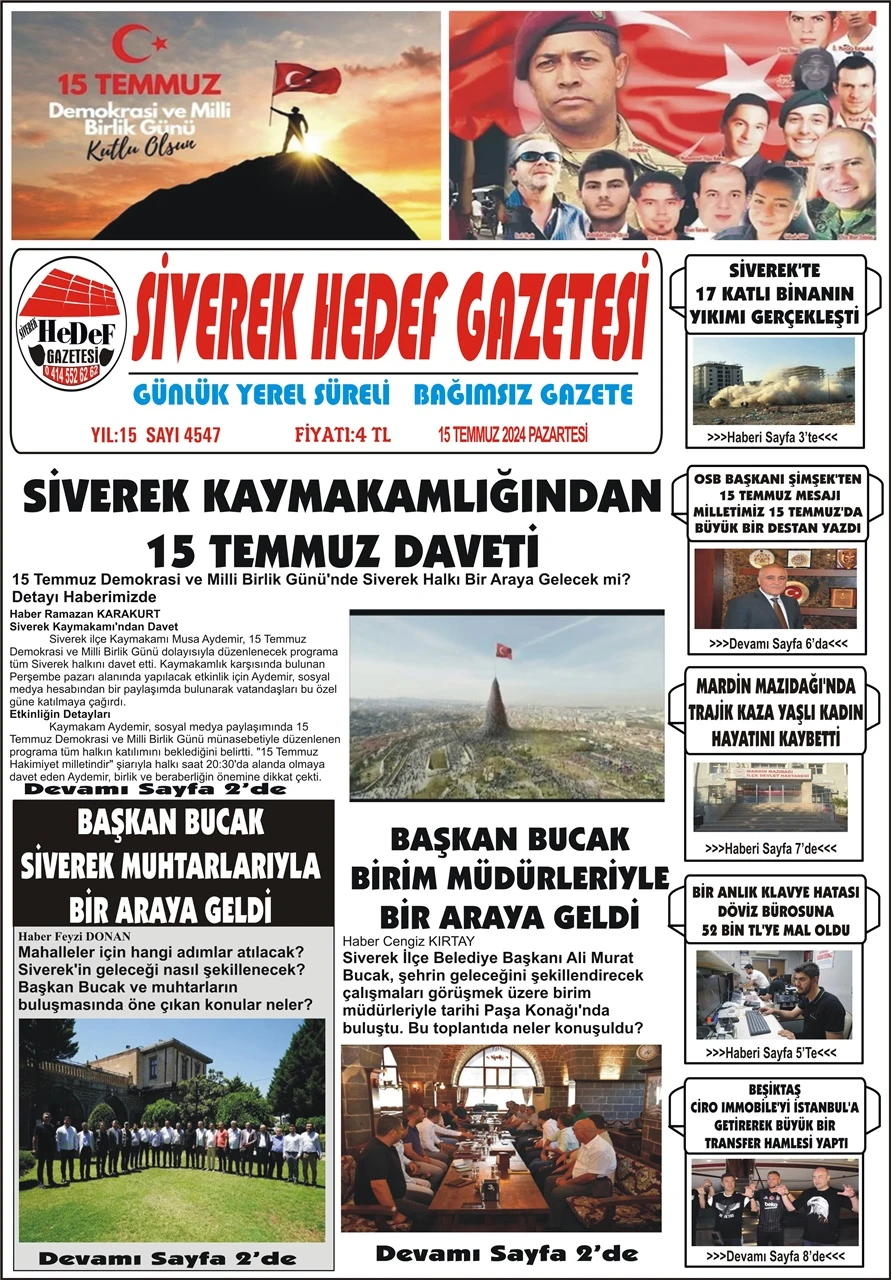 15.07.2024 Tarihli Gazetemiz