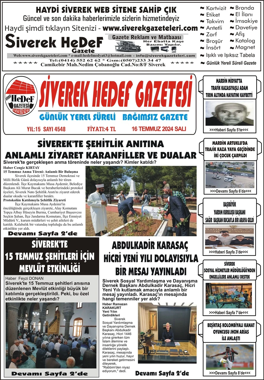 16.07.2024 Tarihli Gazetemiz