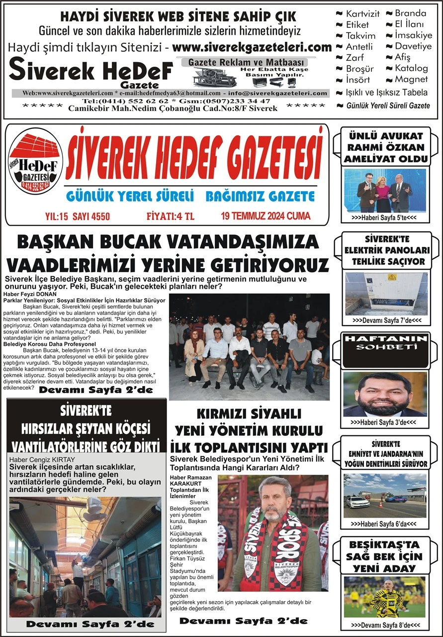 19.07.2024 Tarihli Gazetemiz