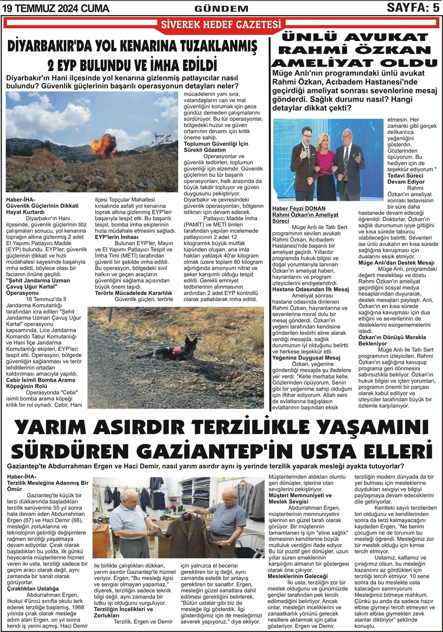 19.07.2024 Tarihli Gazetemiz