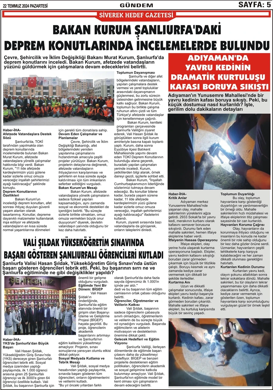 22.07.2024 Tarihli Gazetemiz