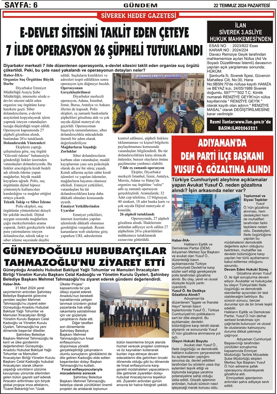 22.07.2024 Tarihli Gazetemiz