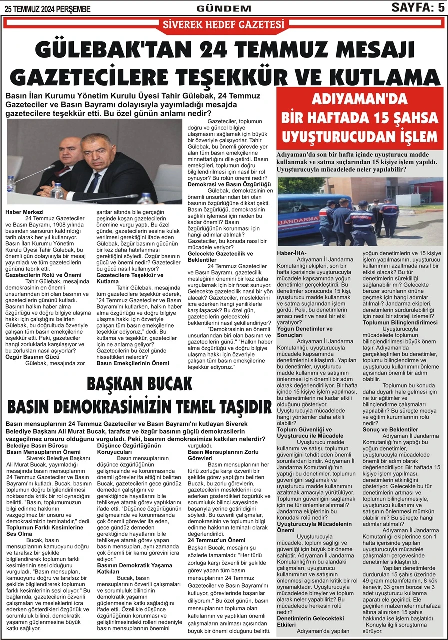 25.07.2024 Tarihli Gazetemiz