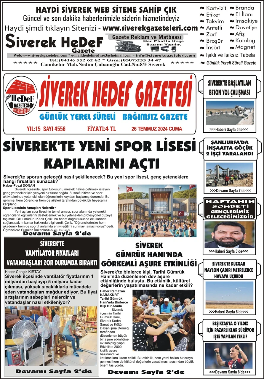 26.07.2024 Tarihli Gazetemiz