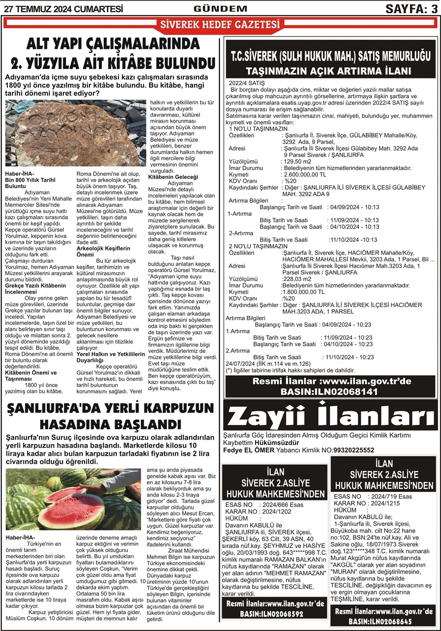 27.07.2024 Tarihli Gazetemiz