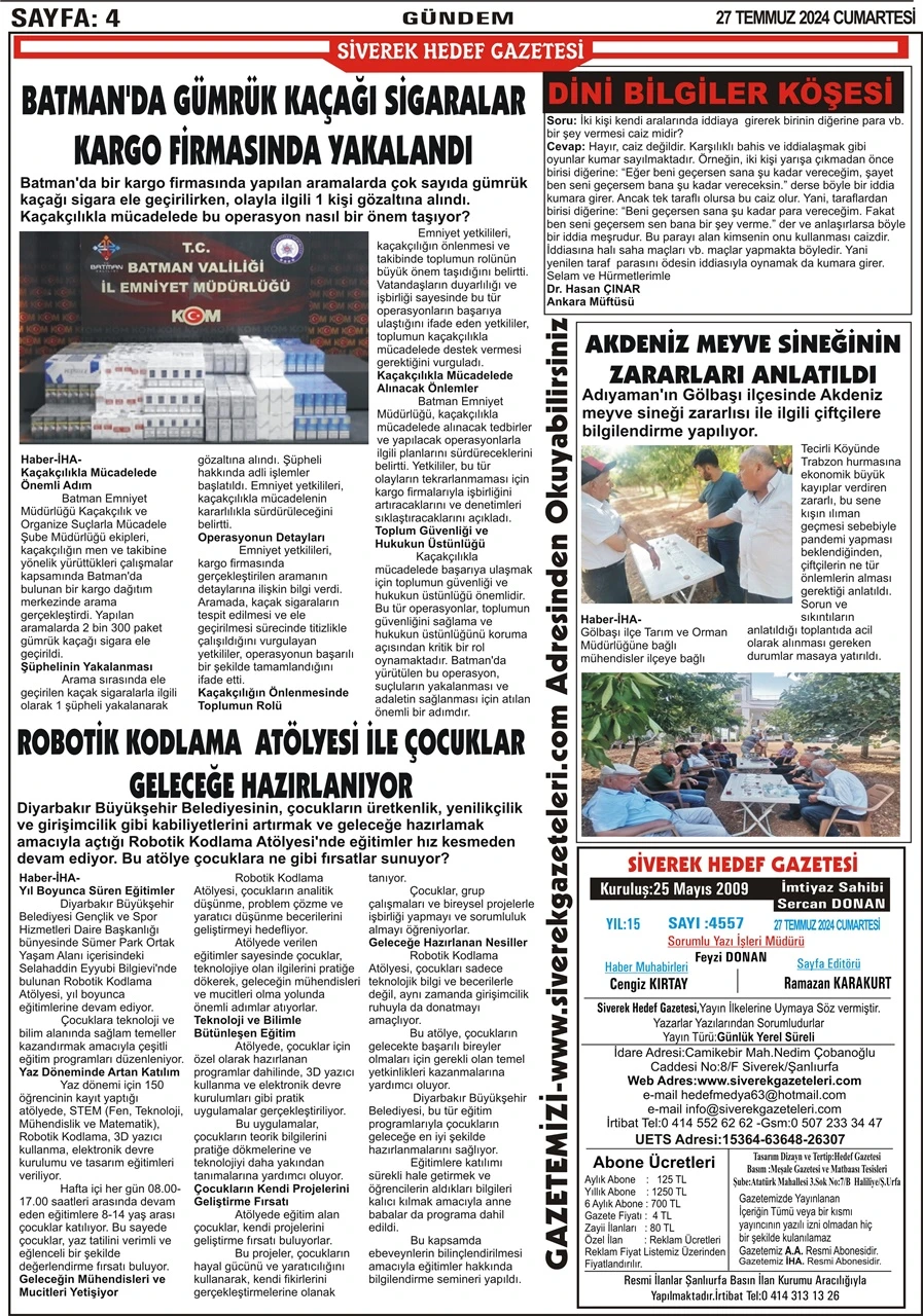 27.07.2024 Tarihli Gazetemiz