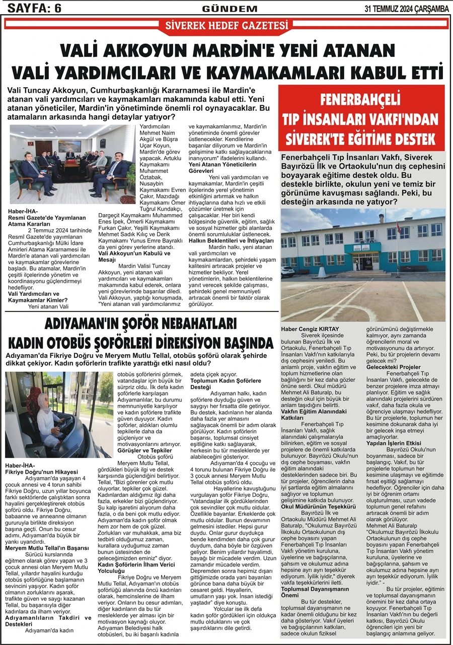 31.07.2024 Tarihli Gazetemiz