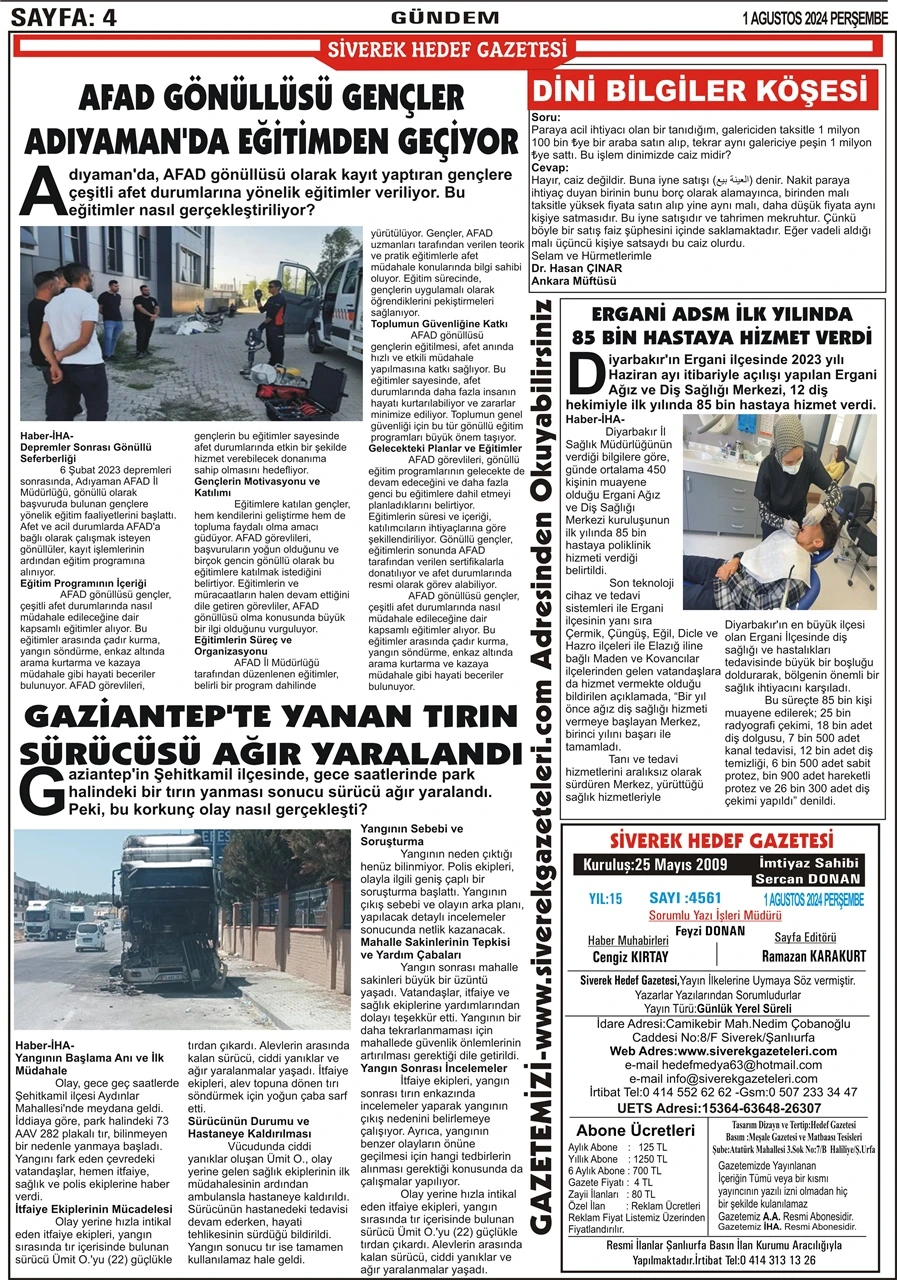 1.08.2024 Tarihli Gazetemiz