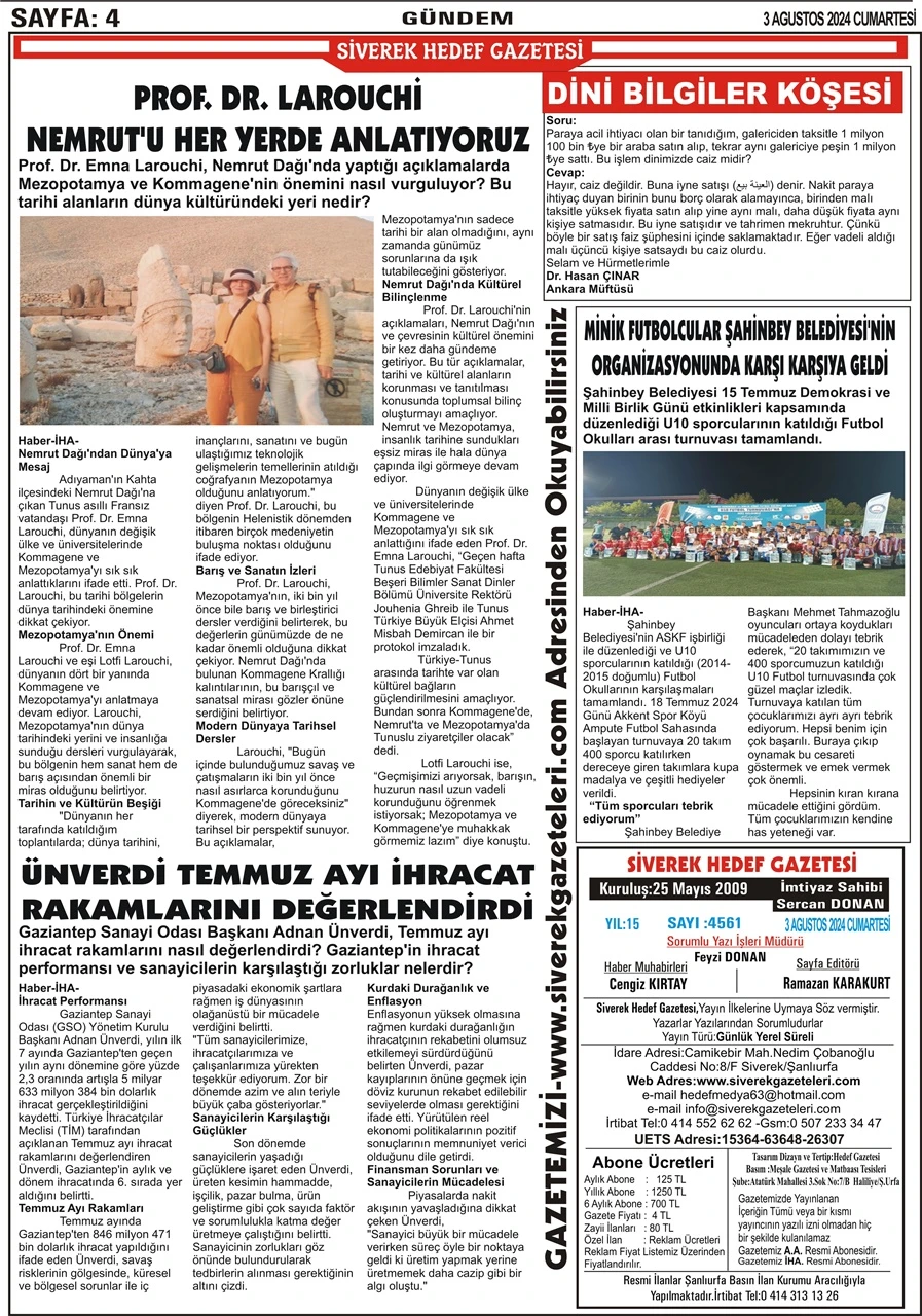 3.08.2024 Tarihli Gazetemiz