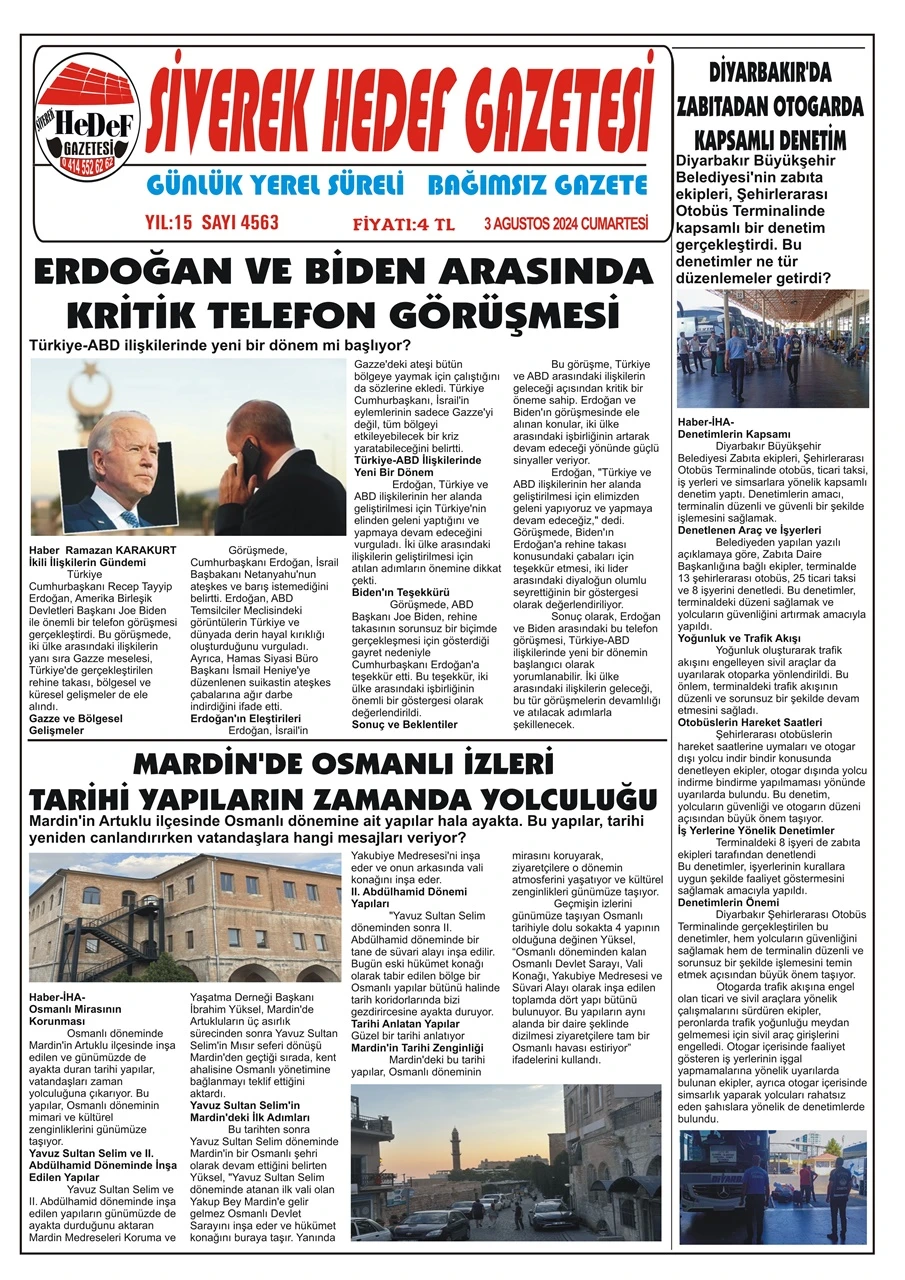 3.08.2024 Tarihli Gazetemiz