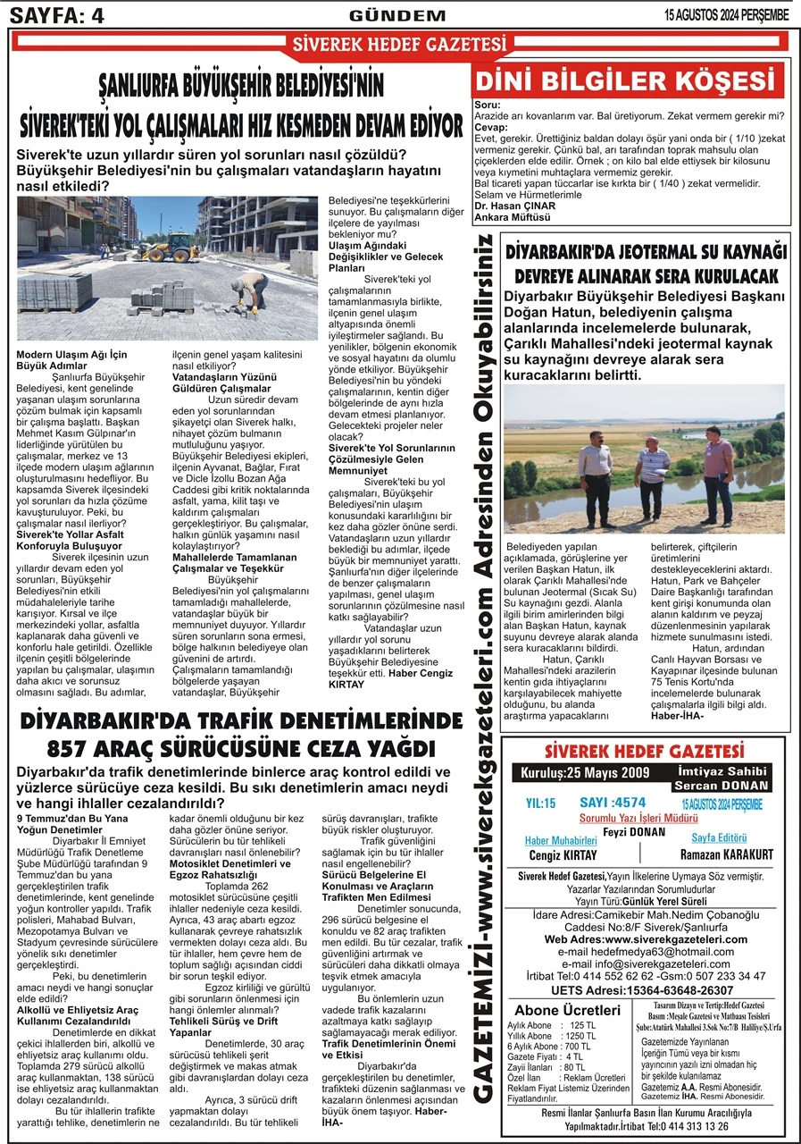 15.08.2024 Tarihli Gazetemiz